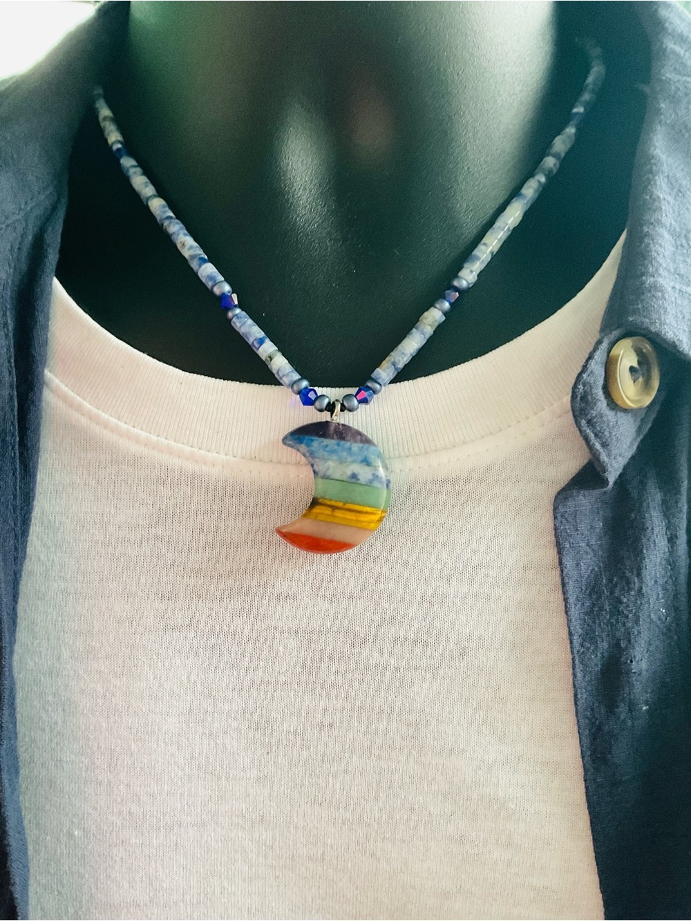 Men’s  Crescent Chakra Stone Necklace 🌙